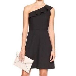 Banana Republic Black One Shoulder Ruffle Dress